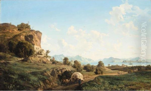 Mountain Landscape Oil Painting by Ludwig Franz Karl Bohnstedt