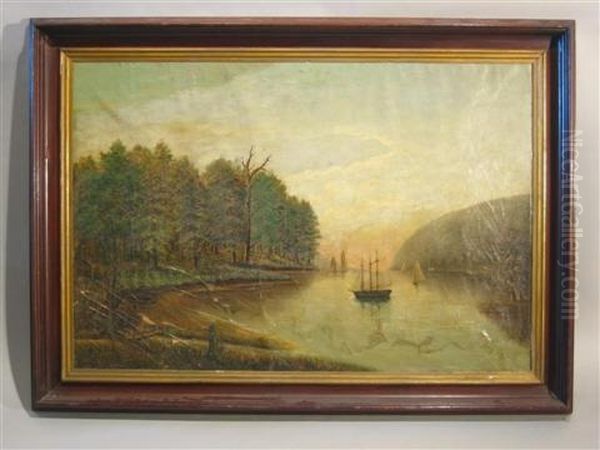 River Landscape Oil Painting by Thomas Benjamin Pope