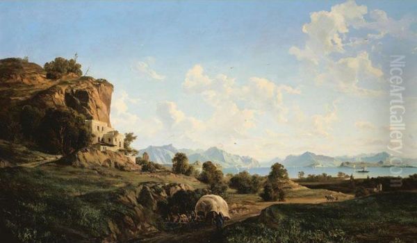 Mountain Landscape Oil Painting by Ludwig Franz Karl Bohnstedt