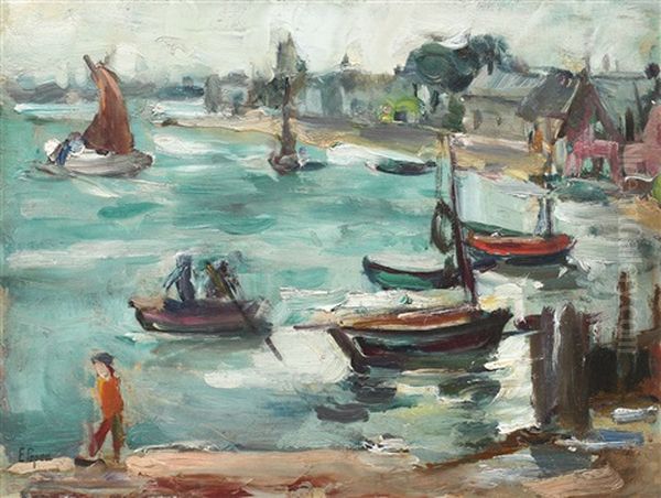 Port In Brittany Oil Painting by Elena Popea