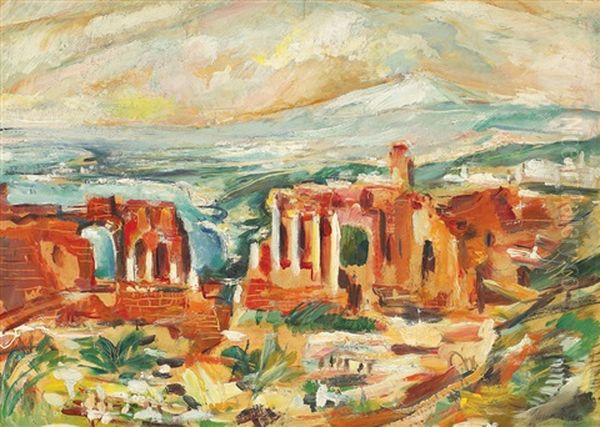 The Greek Theatre From Taormina Oil Painting by Elena Popea