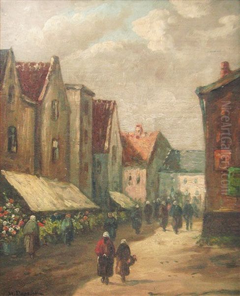 Flower Market In Brittany Oil Painting by Stefan Popescu