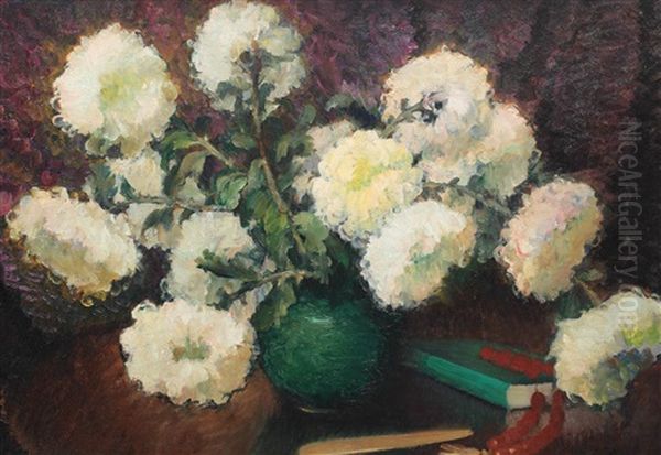 Vase With Chrysanthemums Oil Painting by Stefan Popescu