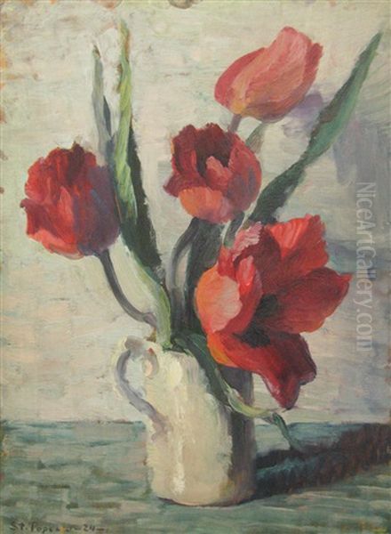 Pot With Peonies Oil Painting by Stefan Popescu