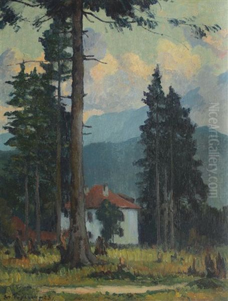 Landscape From Predeal Oil Painting by Stefan Popescu