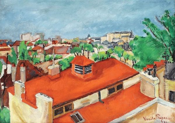 Acoperisuri In Bucuresti Oil Painting by Vasile Popescu