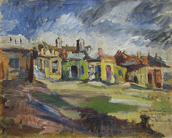 Destryed Houses In Tighina Oil Painting by Stelian Popescu-Ghimpati