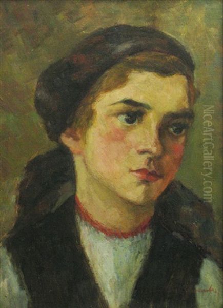 Peasant Portrait Oil Painting by Stelian Popescu-Ghimpati