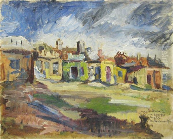 Houses Destroyed In Tighina Oil Painting by Stelian Popescu-Ghimpati