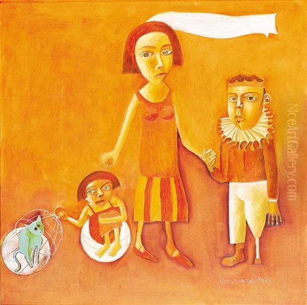 Untitled (family With Cat) Oil Painting by Konstantin Popov