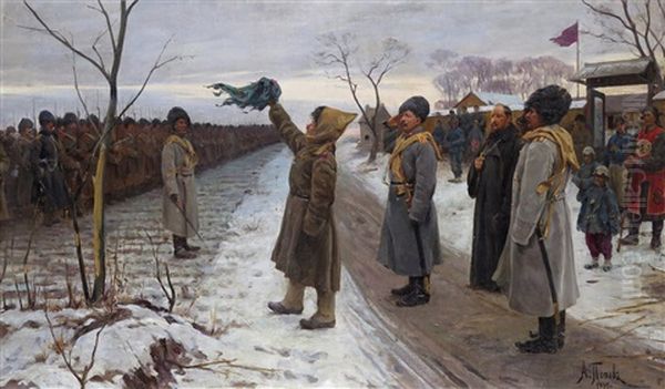 Scene From The Russian Occupation Of Northern Manchuria In The Early 20th Century Oil Painting by Lukian Vasilievich Popov