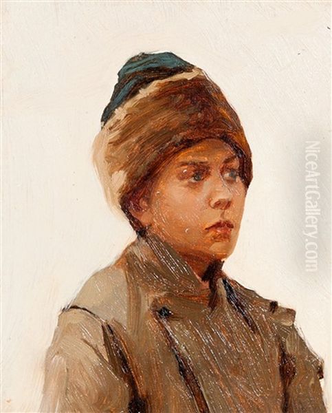 A Boy Oil Painting by Lukian Vasilievich Popov