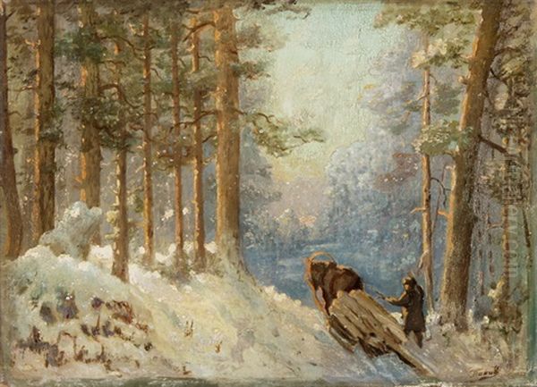 Der Holzarbeiter Im Wald Oil Painting by Veniamin Nikolaevich Popov