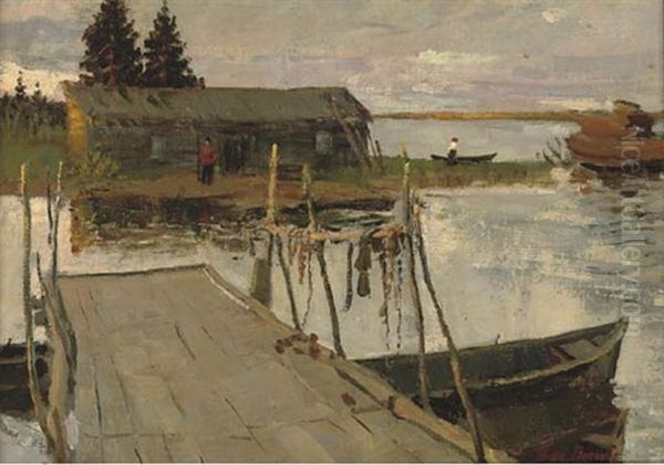 The Fisherman's House Oil Painting by Veniamin Nikolaevich Popov