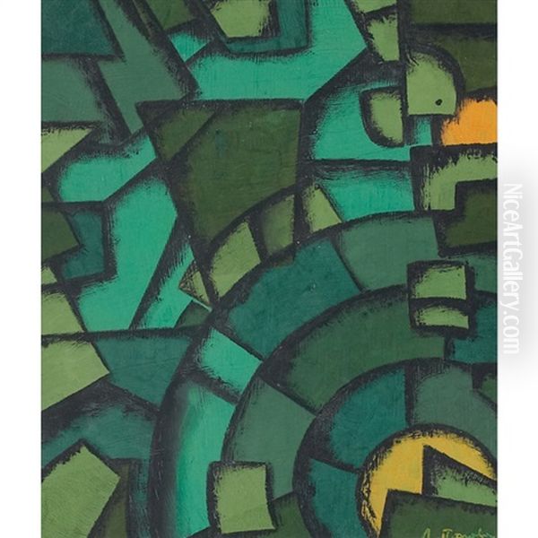 Green Abstract Oil Painting by Lyubov Popova