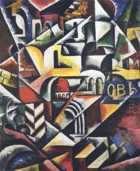 Cubist Cityscape Oil Painting by Lyubov Popova