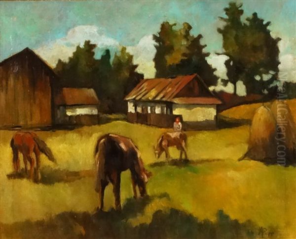 Grazing Oil Painting by Alexandru Popp