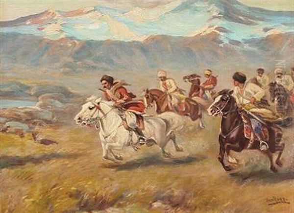 Mountain Landscape With Tcherkezian Horsemen by Jon Popp