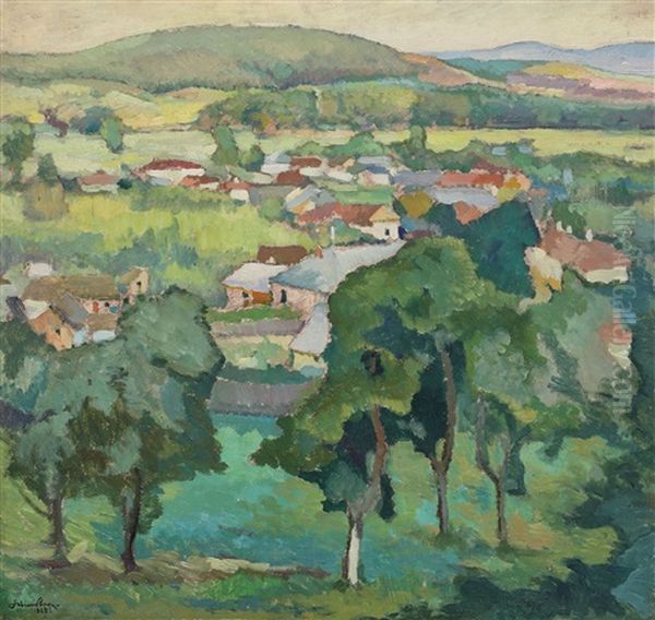 Village Oil Painting by Sabin I. Popp