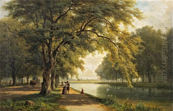 Sonntagsspaziergang Im Nymphenburger Schlosspark In Munchen Oil Painting by Rudolf (Heinrich Albert) Poeppel