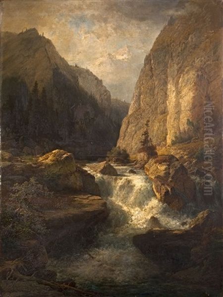 Gebirgsbach Im Vorarlberger Hochgebirge Oil Painting by Rudolf (Heinrich Albert) Poeppel