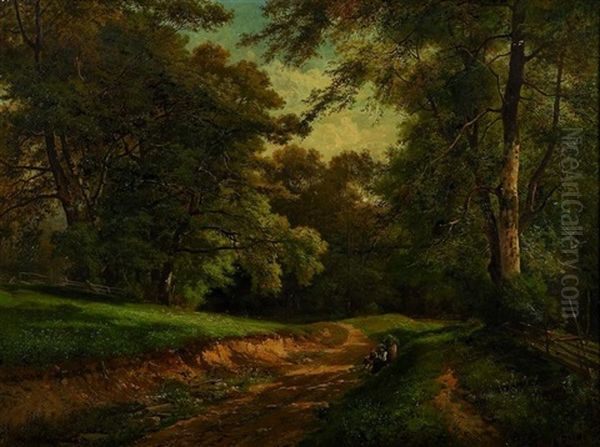 Auf Dem Waldweg Oil Painting by Rudolf (Heinrich Albert) Poeppel