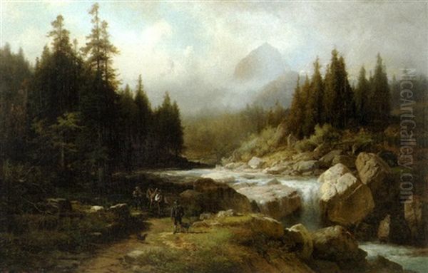 In The Bavarian Apls Near Berchtesgaden Oil Painting by Rudolf (Heinrich Albert) Poeppel