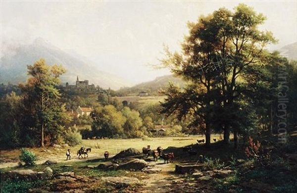 Village In The Mountains Oil Painting by Rudolf (Heinrich Albert) Poeppel