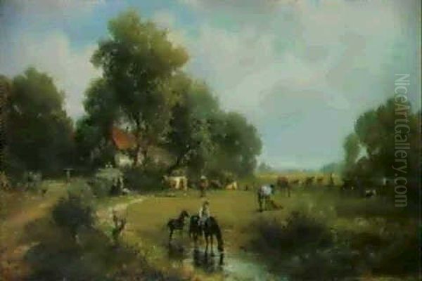 Landliche Idylle Oil Painting by Rudolf (Heinrich Albert) Poeppel