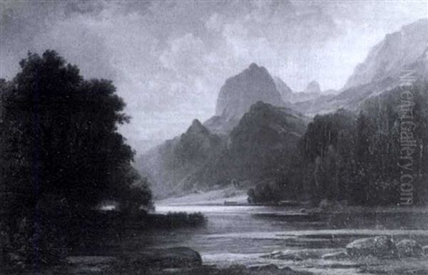 Der Hintersee Bei Berchtes- Gaden Mit Blick Auf Den         Watzman An Einem Hellen Sommerabend Oil Painting by Rudolf (Heinrich Albert) Poeppel