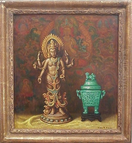 Goddess And Jade Oil Painting by Stanilaus Poray