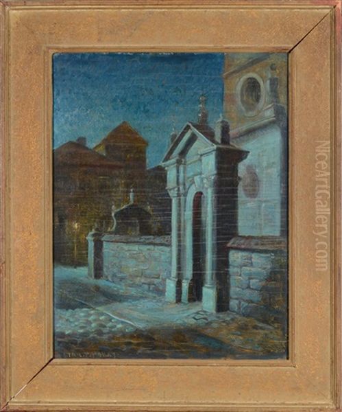 Nocturnal Street Scene Oil Painting by Stanilaus Poray