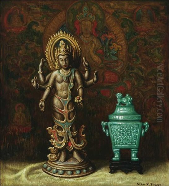 Goddess And Jade Oil Painting by Stanilaus Poray