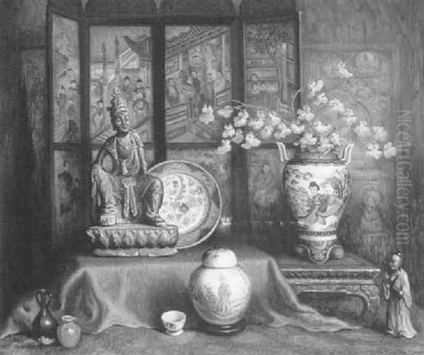 Chinese Still Life Oil Painting by Stanilaus Poray