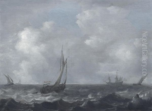 Shipping In A Stormy Sea Oil Painting by Jan Porcellis