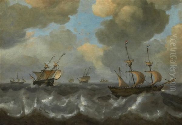 Navires Hollandais Par Temps Agite Oil Painting by Jan Porcellis