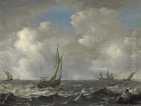 Stormy Sea With Ships Oil Painting by Jan Porcellis