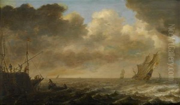 Ships In A Stormy Estuary Oil Painting by Jan Porcellis