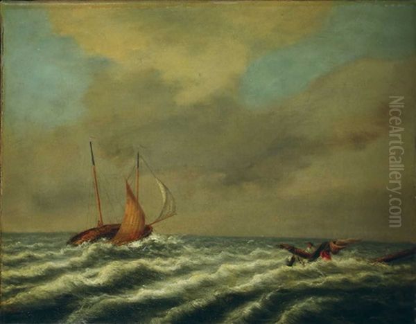 Segelboot Mit Schiffbruchigen Oil Painting by Jan Porcellis