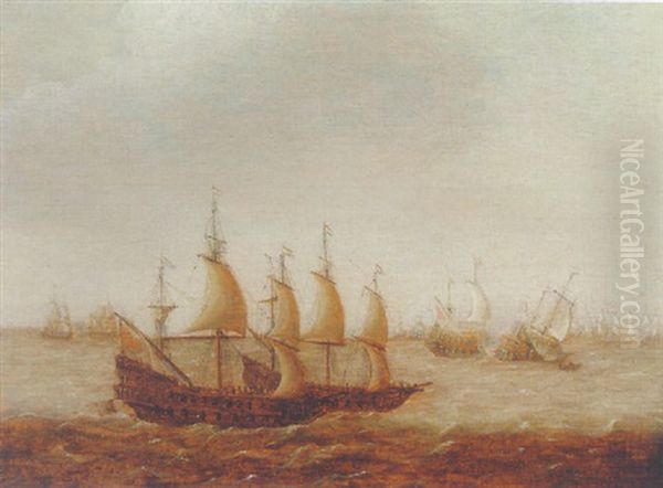 A Naval Battle Oil Painting by Jan Porcellis