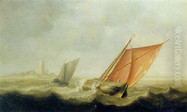 Shipping In Stiff Breeze Off The Coast Oil Painting by Jan Porcellis