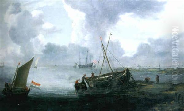 An Estuary With A Moored Fishing Smack Oil Painting by Jan Porcellis