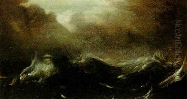 Shipping In A Stormy Sea Oil Painting by Jan Porcellis