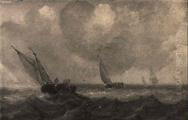 Wijdschips And Other Shipping In Choppy Seas Oil Painting by Jan Porcellis