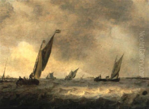 Segelboote An Der Kuste Oil Painting by Jan Porcellis