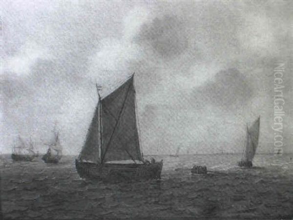 Wijdschip At Sea With Other Shipping Nearby Oil Painting by Jan Porcellis