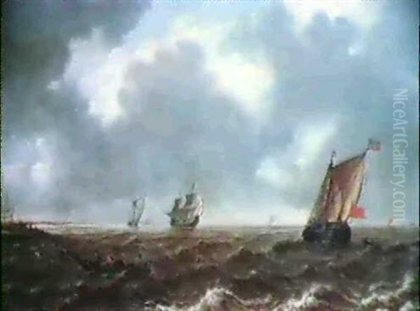 Ships Sailing Off Shore In A Strong Wind Oil Painting by Jan Porcellis