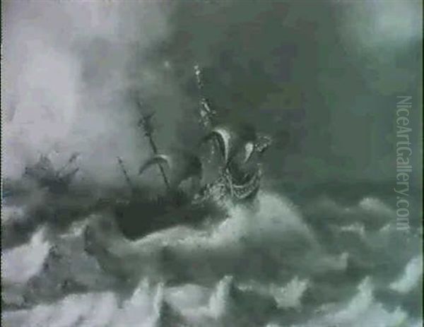 A Ship On A Stormy Sea Oil Painting by Jan Porcellis