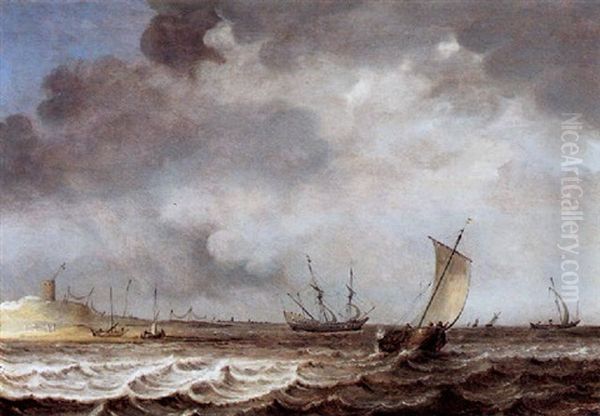 Segelschiffe Vor Der Kuste Auf Bewegter See Oil Painting by Julius Porcellis