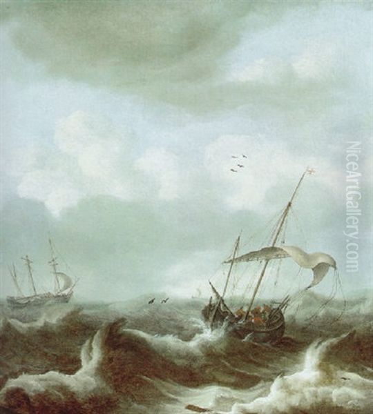 Segelschiffe Auf Sturmischer See Oil Painting by Julius Porcellis